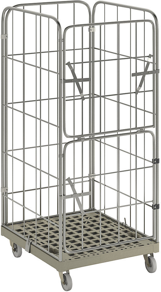 kaiserkraft Rollbehälter MODULAR, Kunststoff-Rollplatte, Gitter 4-seitig, Platte grau