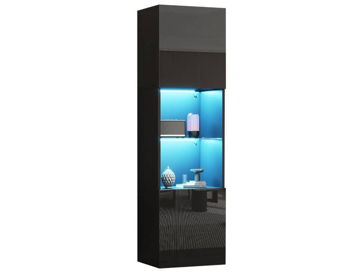 ComfortXL Vitrine De-37739 mit LED-Beleuchtung und Glasboden Schwarz, 45x160x35 cm, Esszimmer, Vitrinen, Vitrinenschränke