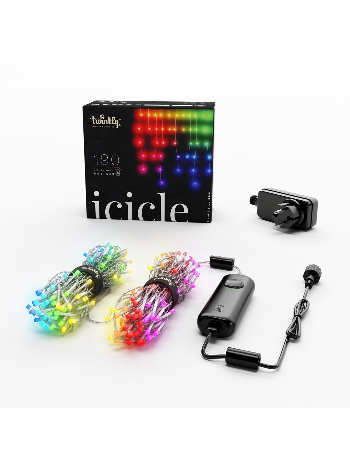 Twinkly Icicle - 190 App-Controlled RGB LEDs. Clear Wire.
