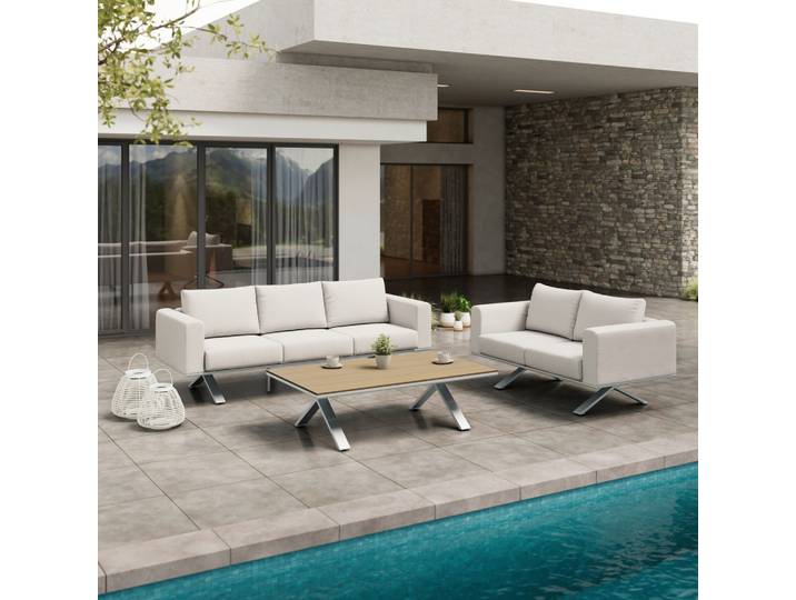 Gartenlounge 221/67/80 cm 3-teilig Metall, Kunststoff, Textil