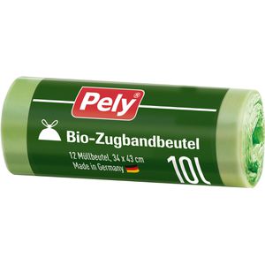 Pely Müllbeutel Bio-Zugbandbeutel, 10 Liter, mit Zugband, grün, 12 Stück
