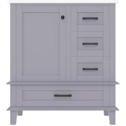 OKWISH Bodenstehender Badezimmerschrank aus MDF und Keramik in Grau, 76x46x83,5 cm, mit integriertem Waschbecken und 3 Schubladen