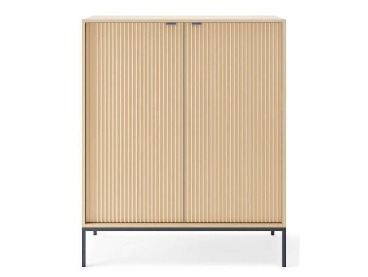 Selsey Highboard Vellore Eiche Vicenza Optik mit schwarzem Gestell 104 cm, Beige, Metall, 6 Fächer, Rechteckig, 104x125x39 cm, Kleinmöbel, Kommoden, Highboards