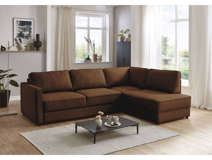 Schlafsofa OTTO HOME Chill , braun (karamellbraun), B:250cm H:86cm T:200cm, 100% Polyester, Sofas, Schlafsofa, Ecksofa mit Schlaffunktion und Bettkasten