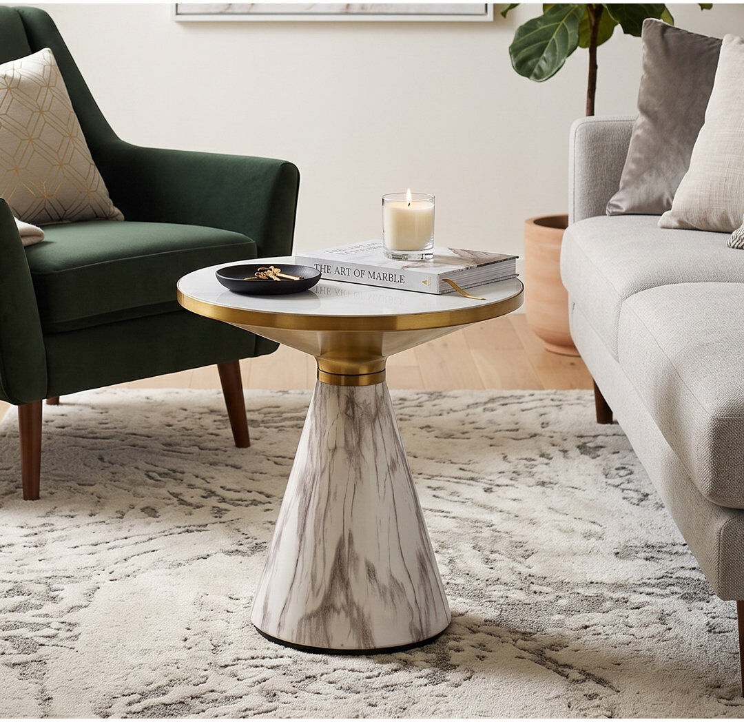 Canora Grey Pedestal Round Side Table White 52.5cm H X 50cm W X 50cm D