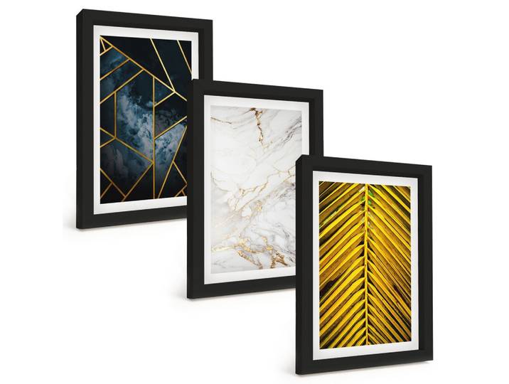 BILDER SET 3er Set - 20x30 cm Schwarzer Rahmen - Geometrische Muster und Vegetation