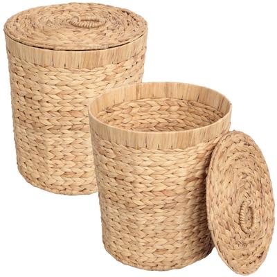 happimess Nora Handwoven Water Hyacinth 5.7-Gallon Tapered Round Wicker Watebasket with Lid (Set of 2)
