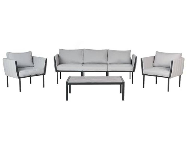 5-Sitzer Lounge Set mit Tisch Stahl schwarz Auflagen hellgrau modern Skala