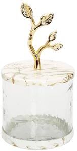 Classic Touch Glass Canister with White/Gold Marble Lid and Leaf Handle