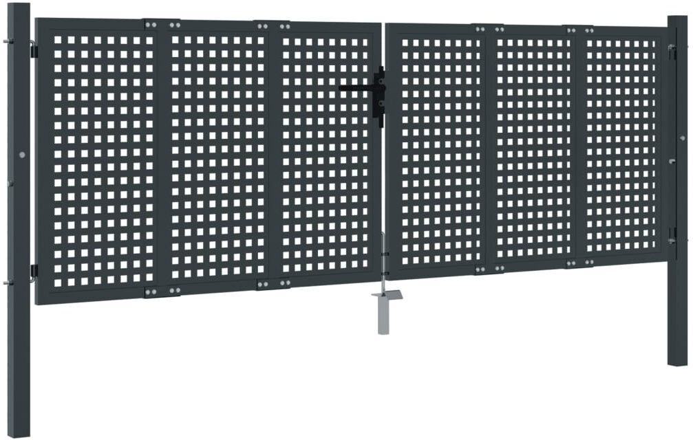 Ebern Designs vidaXL Garden Gate Driveway Fence Gate Fence Panel Patio Gate Anthracite Steel Anthracite 300cm H x 150cm W x 2.4cm D