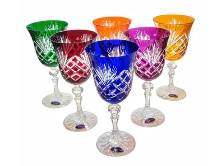 MaRika Kristall Weingläser Set – 220 ml, Buntes, handgefertigt, 6er Set – Elegante Weingläser, perfekt für Rotwein, Weißwein, hochwertiges Geschenk für besondere Anlässe