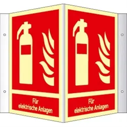 Schild Winkels. Feuerl.(F. elektr. Anlagen) ISO 7010,Kunstst.,nachl.,160-mcd,200x250 mm