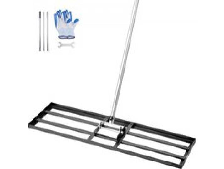 VEVOR Rasenrakel, Levelingrake mit 213 cm Griff, 914x254 mm Bodenplatte, rostbeständiger Nivellierrechen aus Karbonstahl, 3 Höhen verstellbar, Rasennivellierungswerkzeug für den Garten & Golfplätze