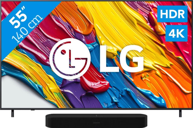 LG 55 inch QNED82 4K TV (2025) met Sonos Beam Gen2 Zwart