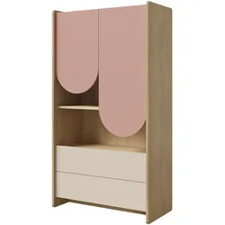 BÜCHERREGAL Lena mit 2 Türen und 2 Schubladen, für Jugendliche, 83 cm, Eiche Cremona/Macadamia/Puderrosa