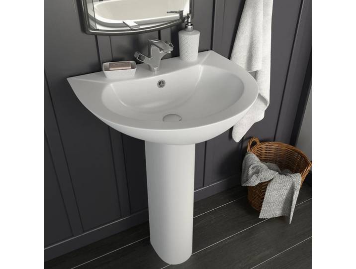 vidaXL Freistehendes Waschbecken mit Säule Keramik Weiß 520x440x190 mm