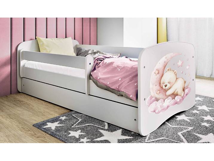 Einzelbett Buyo - Bärchen 70 x 140cm mit Lattenrost Weiß/Weiß