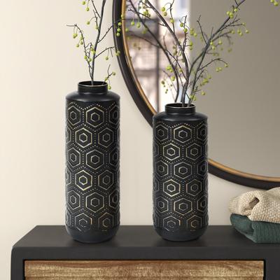 LuxenHome Black and Gold Metal Bottle Vases (Set of 2)
