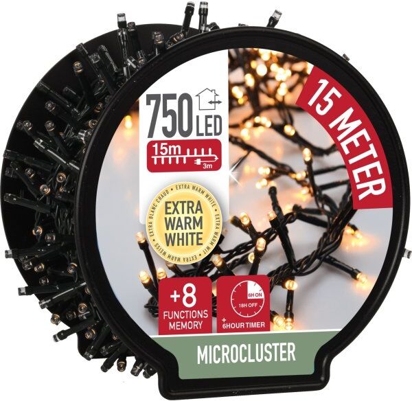 Koopman Cluster M/kabelrulle 750led, 15m, Ekstra Varm Hvid