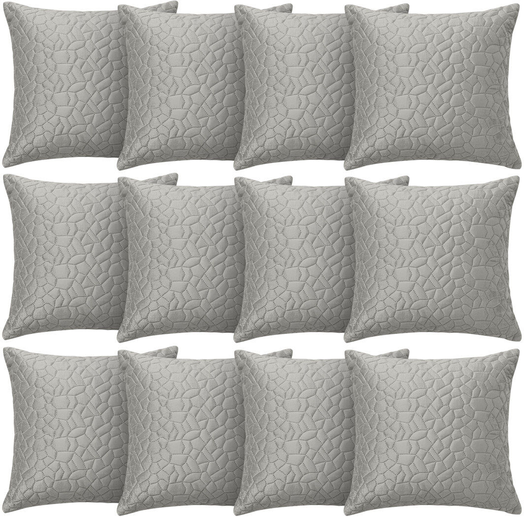 Aspire Homeware Geometric Square Velvet Cushion Covers Silver Pack of 12