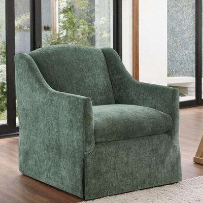 "32.63"" Polyester Skirted Swivel Accent Chair with Sloped Arms and 360° Swivel and No Assembly"