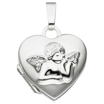 Medallionanhänger JOBO "Anhänger Medaillon Herz Schutzengel", silber (silber 925), Schmuckanhänger, Damen, Silber 925 (Sterlingsilber), 925 Silber