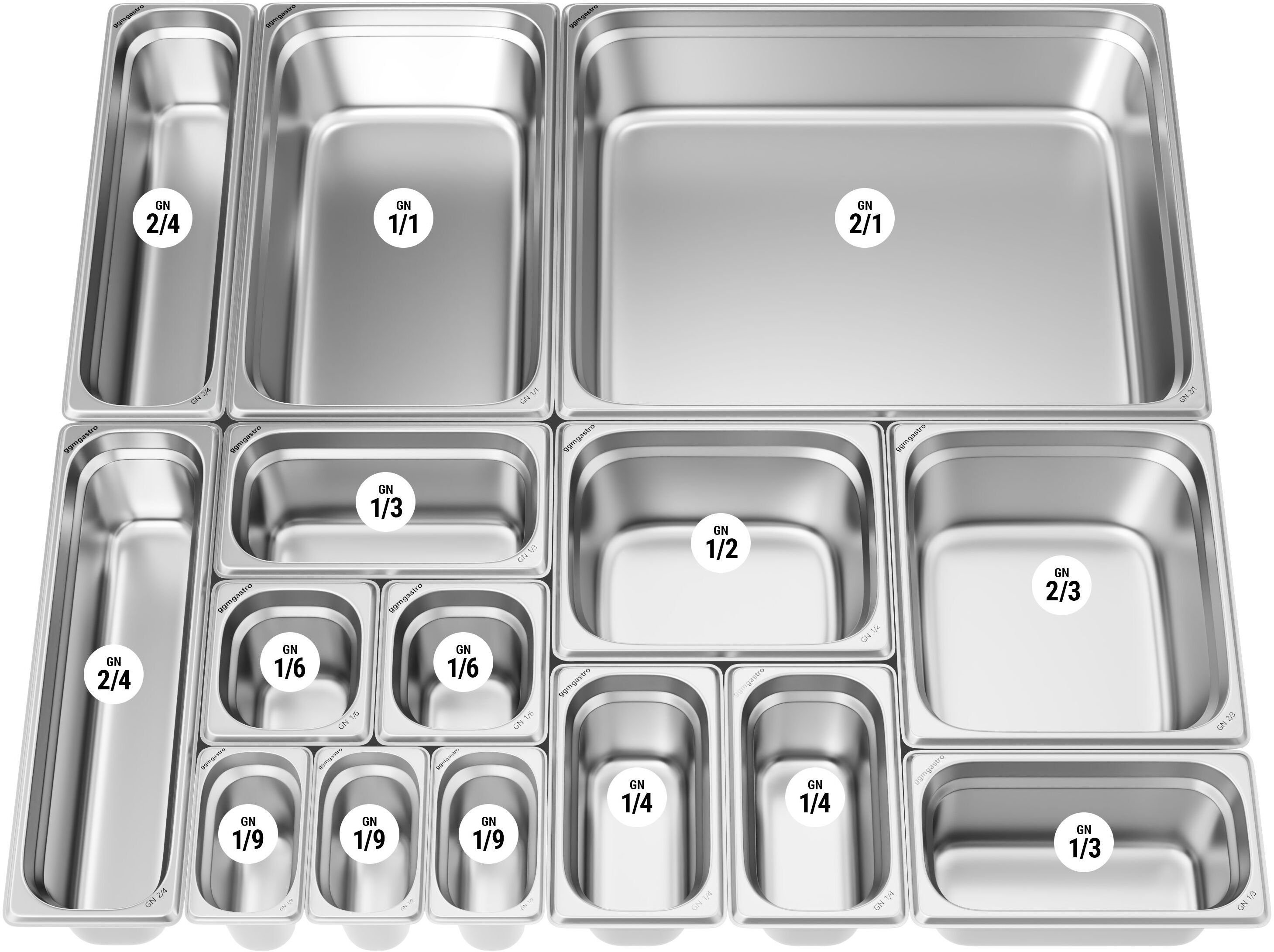 GGM Gastro (6 stuks) RVS GN-bak GN 1/1 - Diepte: 150mm zilver