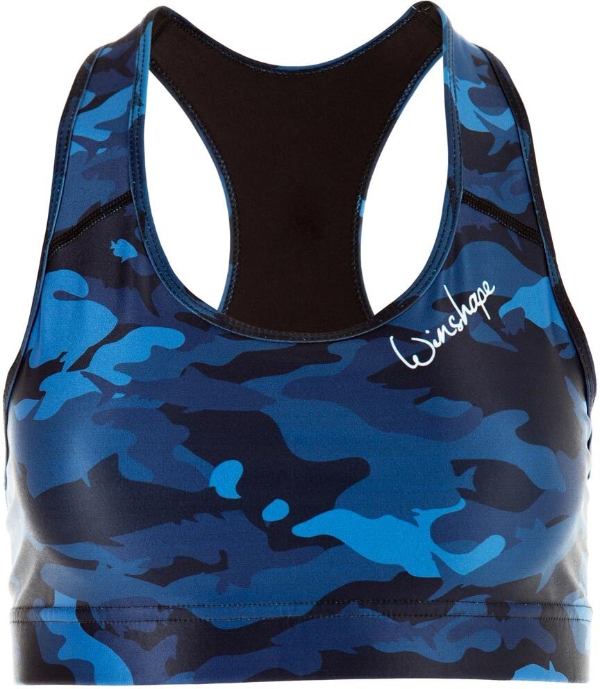 Sport-Bustier WINSHAPE "SB101-Military", Damen, Gr. XS, Normalgrößen, blau (camo blau), 80% Polyester, 20% Elasthan, BHs Sport-Bustier, Military-Print