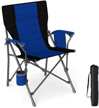 Costway Portable Folding Oxford Cloth Camping Chair with Cup Holder and Side Pocket-Navy