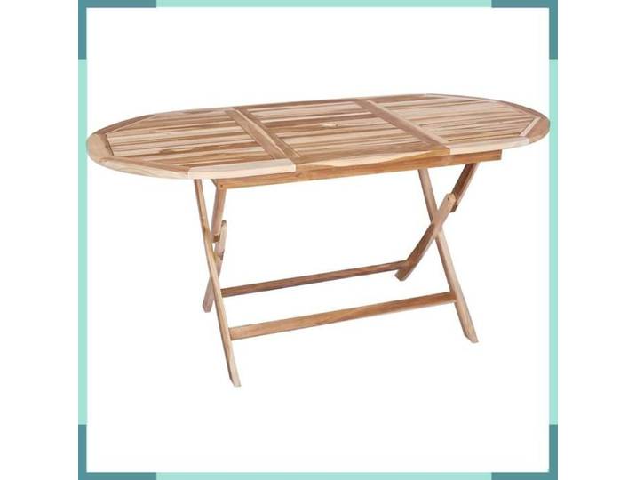 FHE Table de jardin pliante - Bois de teck - Pliable - Extérieur - Naturel - 160x80x76 cm