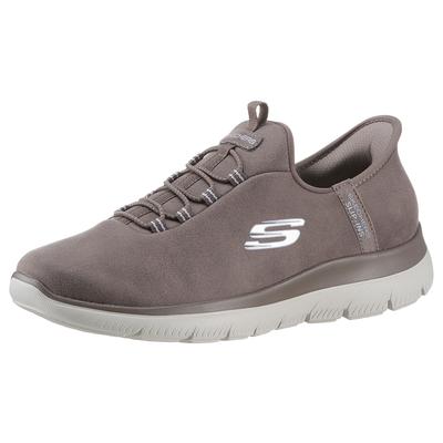 Slip-On Sneaker SKECHERS "SUMMITS", Damen, Gr. 39, braun, Textil, meliert, Schuhe Sneaker, Slipper, Freizeitschuh, Halbschuh in veganer Verarbeitung