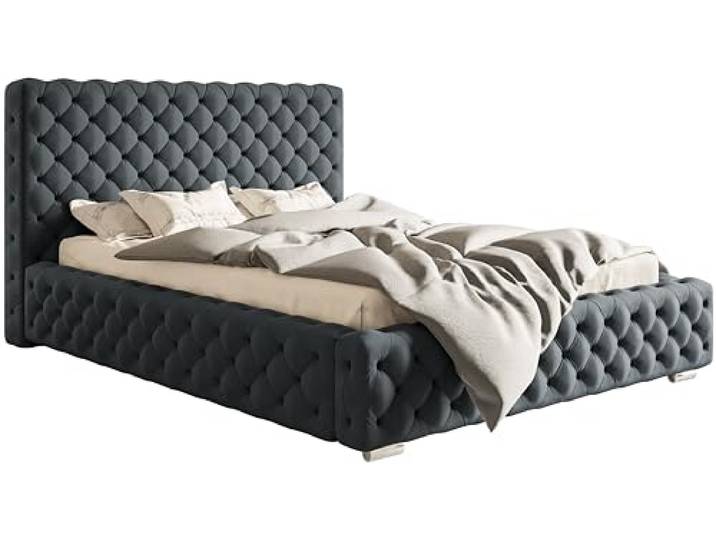 Emporius Doppelbett Chesterfield 200x200 cm Adonis - Polsterbett mit Bettkasten, Lattenrost, Samtstoff, Glamour Stil - Dunkelgrau (Jasmine 96)