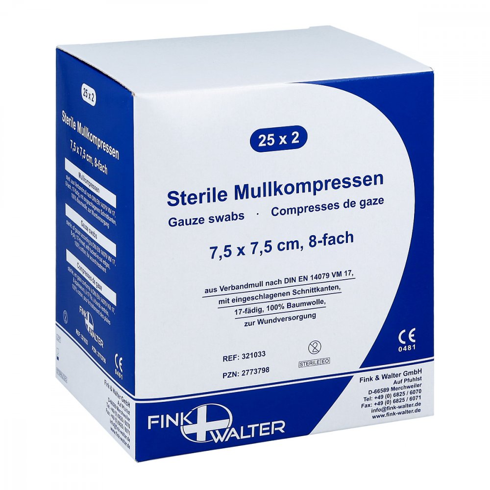 Fink & Walter GmbH Mullkompressen 7,5x7,5 cm steril 8fach 02773798