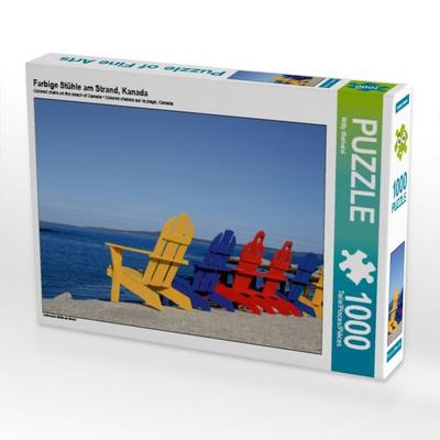 CALVENDO Puzzle Farbige Stühle am Strand, Kanada | 1000 Teile Lege-Größe 64x48cm Foto-Puzzle für glückliche Stunden