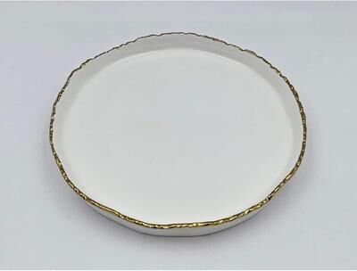 Jiallo "11.5"" Simplicity Collection White Porcelain Gold Trim Raised Rim Round Shape Dinner Plate"
