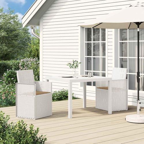 Klappbare Gartenstühle im 2er-Set, 53x47x88,5 cm, aus wetterfestem PP in Weiß und Taupe, mit umklappbarer Rückenlehne, 110 kg Belastbarkeit für Terrasse, Balkon, Garten und Campingplatz