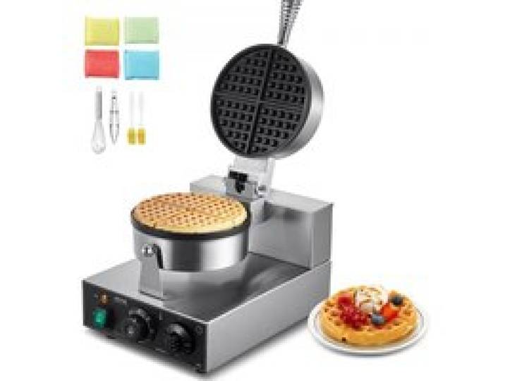 VEVOR Commercieel Wafelijzer 1230W Wafelijzer met antiaanbaklaag, roestvrijstalen wafelijzer met temperatuur- en tijdsregeling, voor restaurantbakkerijen, 4 waaiervormige wafels