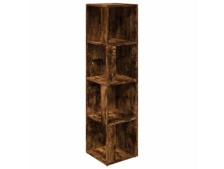 MNCVXAXG Eckregal Eiche Rauch 33 x 33 x 132 cm Holz mehrschichtig 4 Fächer, platzsparendes Design, Anti-Fall-Seitenwände, glatte Oberfläche, einfache Reinigung, manuelle Montage