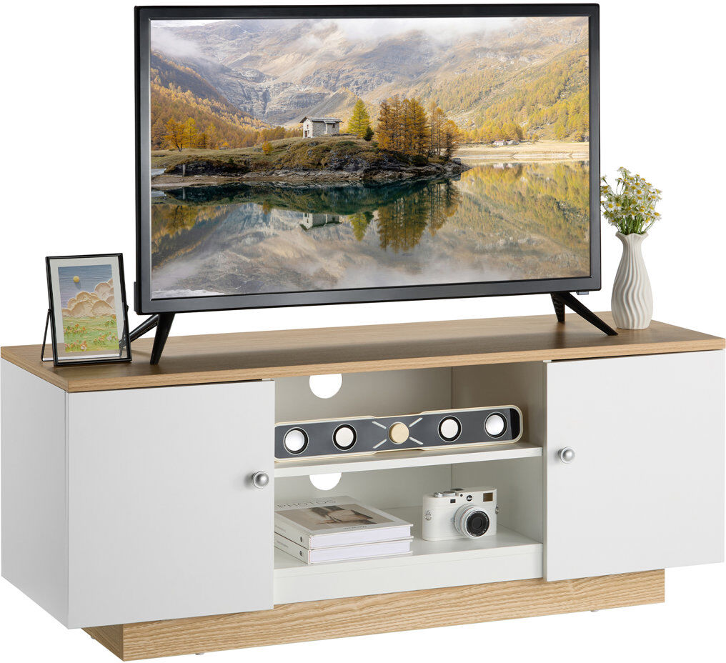 East Urban Home TV Stand for TVs up to 65" White/Oak 65"