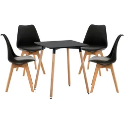 CLP Sitzgruppe Liborg I Set aus 4x Stuhl Linares und 1x Tisch Viborg I Quadratische Tischplatte 60 x 60 cm I Moderne Essgruppe