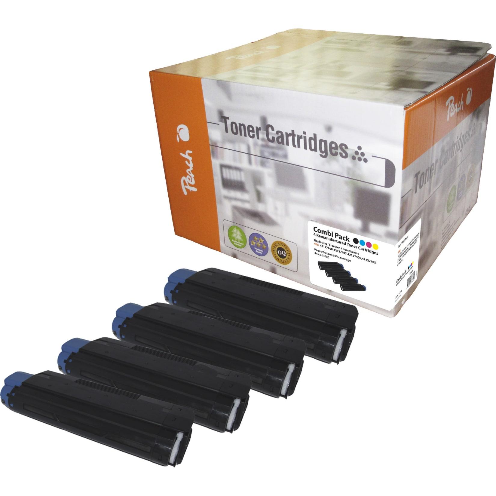 Peach O4212-7405-8 4 Toner (bk, c/m/y) ersetzt OKI No. 4212-7405-8 , 42127405-7408 für z.B. OKI C 5100, OKI C 5100 N, OKI C 5150 N, OKI C 5200 (wiederaufbereitet)