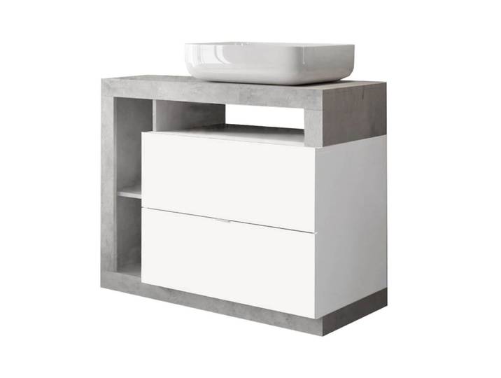 Meuble vasque 92cm 2 tiroirs blanc aspect béton