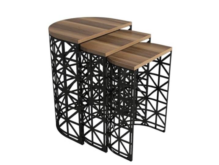 Hanah Home Modernes Satztisch-Set (3-teilig), Walnuss & Schwarz, 100% melaminbeschichtet, Metallgestell Stilvoll & funktional für Zuhause & Büro