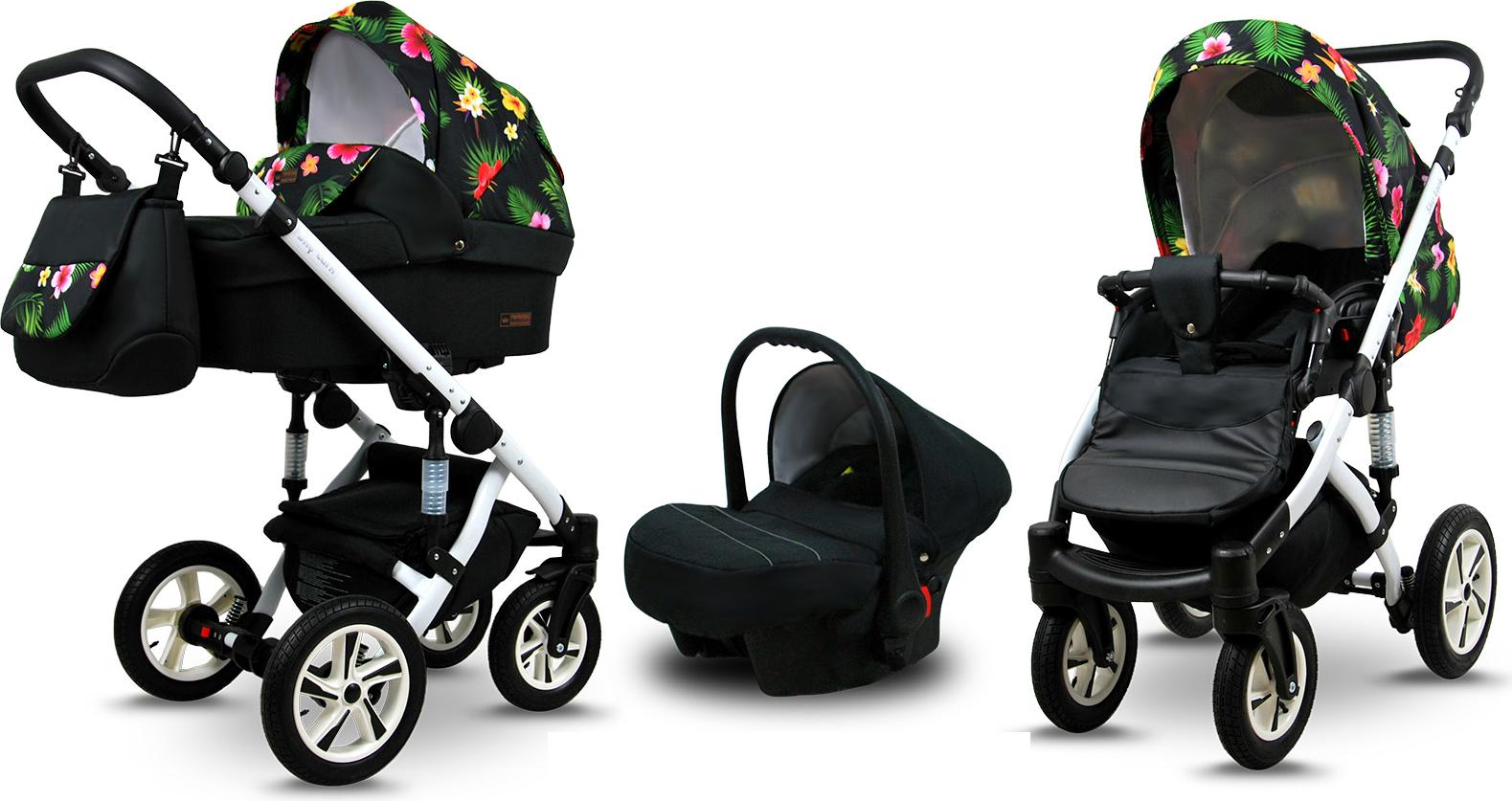 BabyLux Sky Lark | 3in1 Kinderwagen Set | Paradise Flowers | Kombikinderwagen | Kinderwagenset