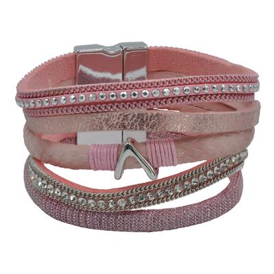 Armband STEUER "Velour rosé 5-reihig", rosa, Armbänder, Damen, 19cm, Metall, glänzend, Armband