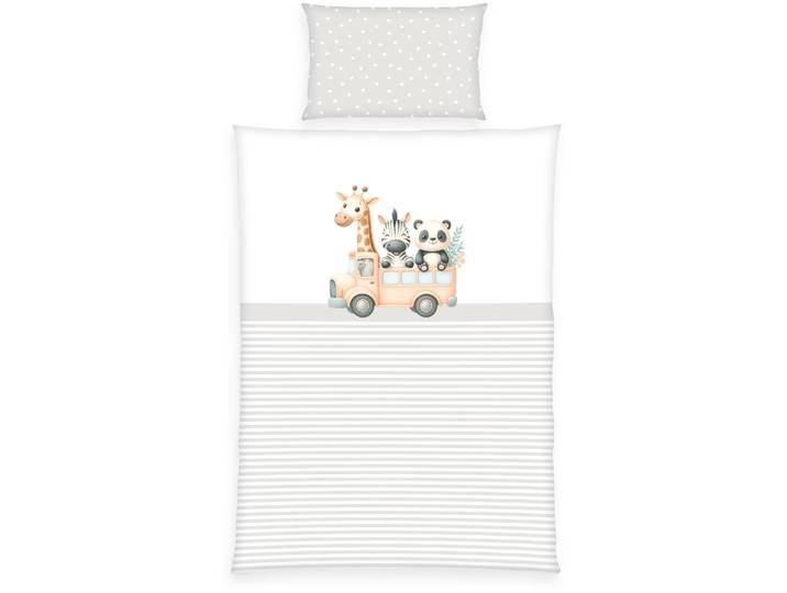 Babybettwäsche BABY BEST babybest Adventure Buddies , weiß (bunt), B/L: 100cm x 135cm, 1 Stk., 1 Stk., Renforcé, B/L: 40cm x 60cm, 2 Stk., Renforcé, Obermaterial: 100% Baumwolle, Bettwäsche, Babybettwäsche