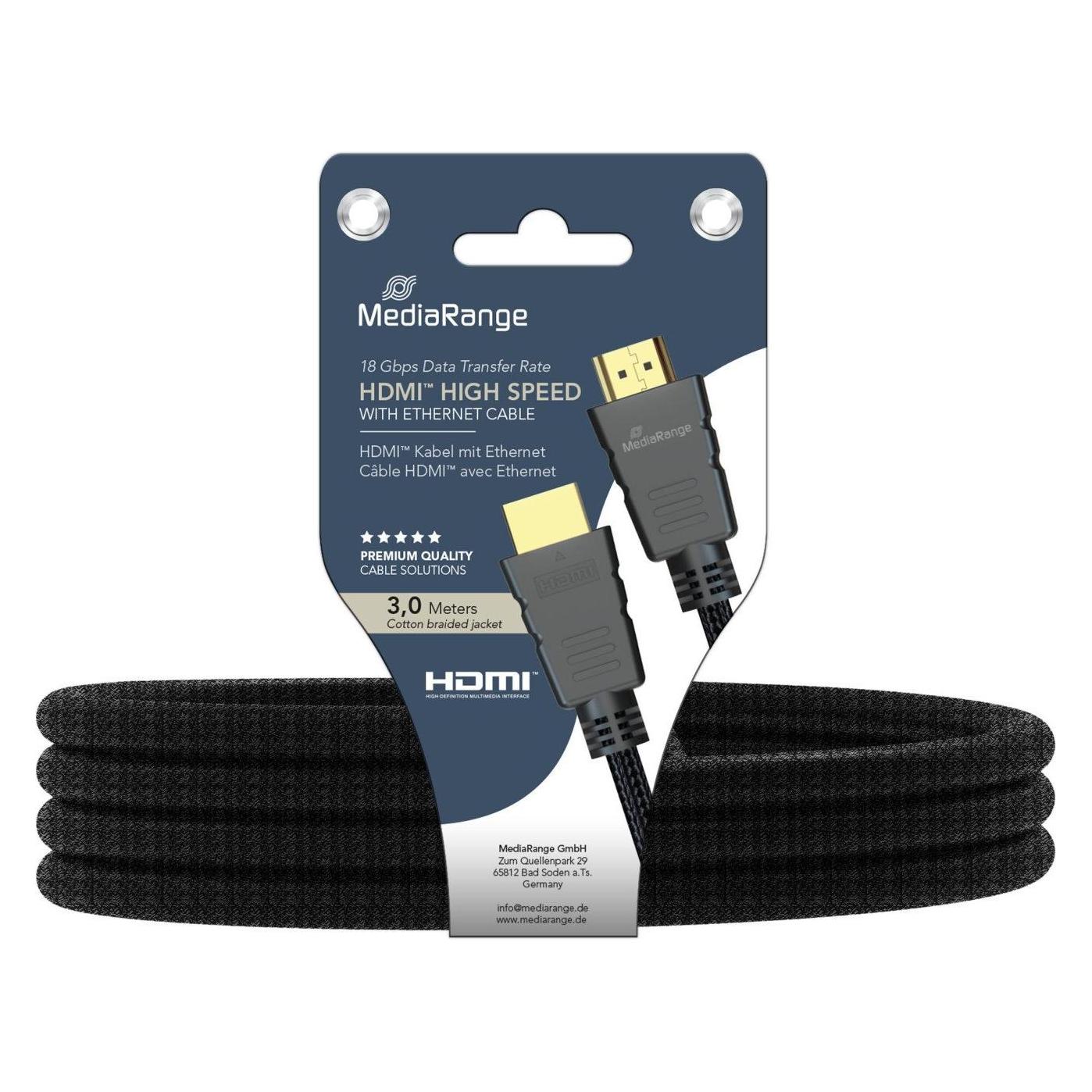 MediaRange HDMI High Speed Ethernet Anschlussk. 18Gibt/s 3m (3 m) (MRCS198)