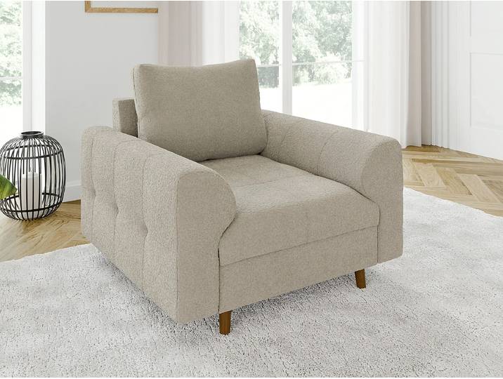 S-Style Möbel Lars - Sessel mit Braun Holzfüßen im skandinavischen Stil aus Boucle-Stoff - Beige
