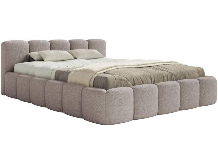 Selsey Cloudy Low - Polsterbett 200x200 mit Bettkasten und Metallrahmen-Lattenrost, hellgrau Bouclé