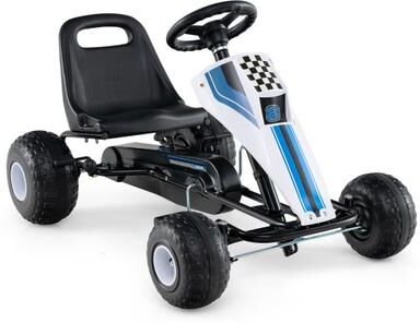 Costway 4-Wheel Ride On Toy Pedal Go Kart for Kids with Steering Wheel and Safe Handbrake-White